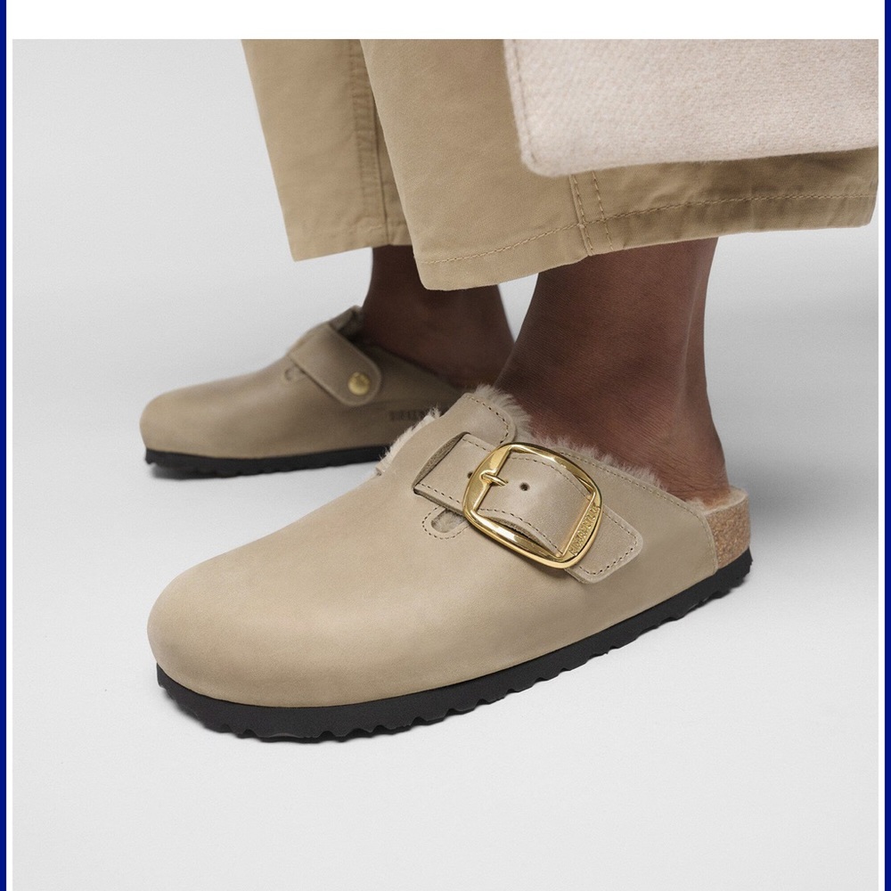 NEW Birkenstock Boston Big Buckle Shearling in Tobacco Brown - Picture 6 of 11
